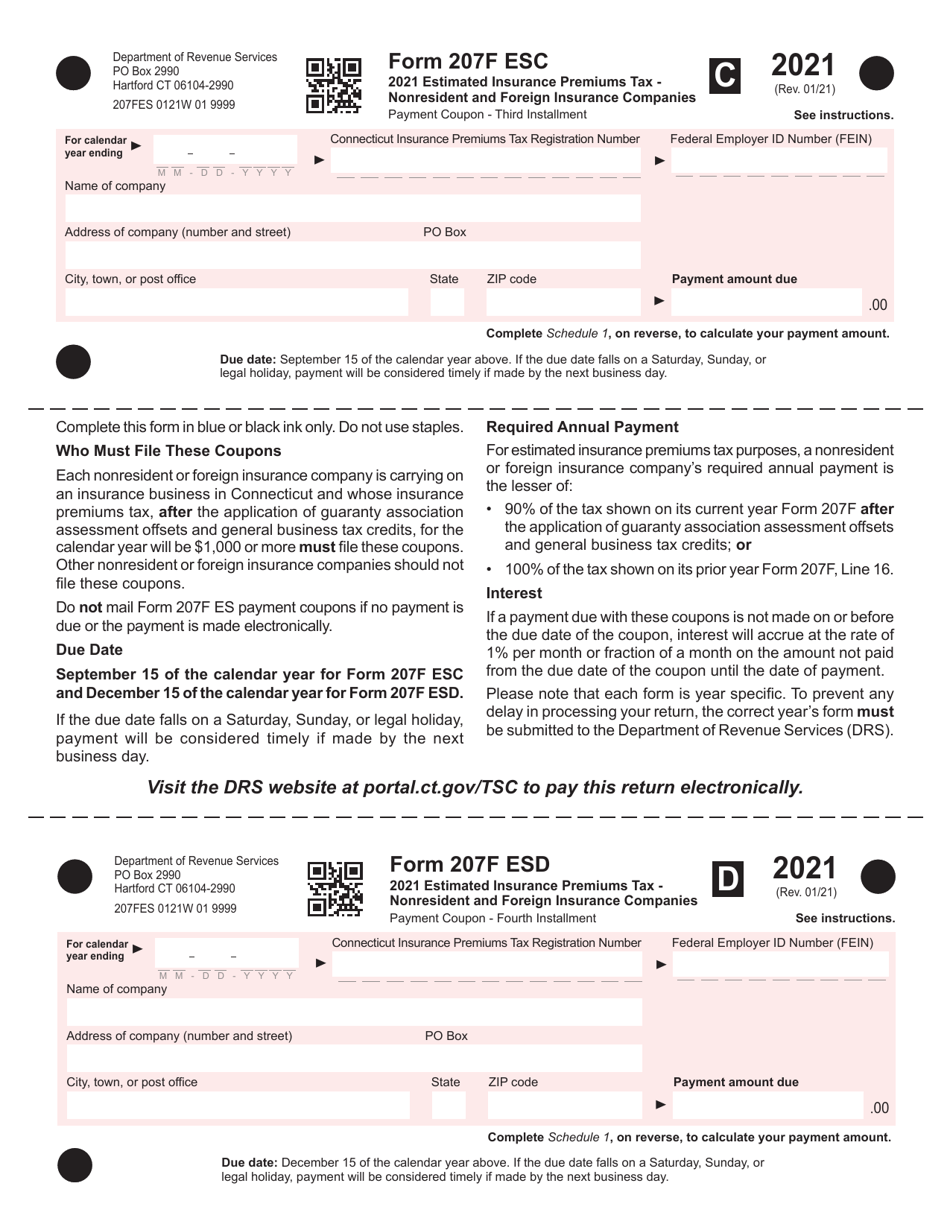 Form 207F ES Estimated Insurance Premiums Tax - Nonresident and Foreign Insurance Companies - Connecticut, Page 3