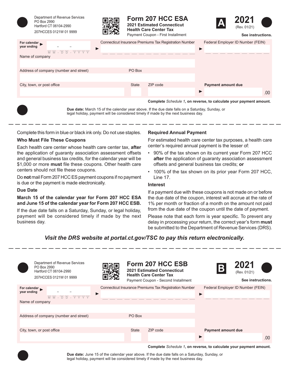 Form 207 HCC ES Estimated Connecticut Health Care Center Tax - Connecticut, Page 1