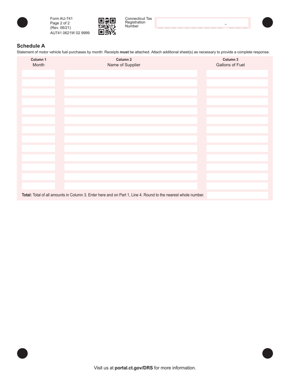 Form AU-741 Motor Vehicle Fuels Tax Refund Claim - Commuter Vans - Connecticut, Page 2