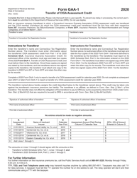 Form GAA-1 &quot;Transfer of Ciga Assessment Credit&quot; - Connecticut, 2020