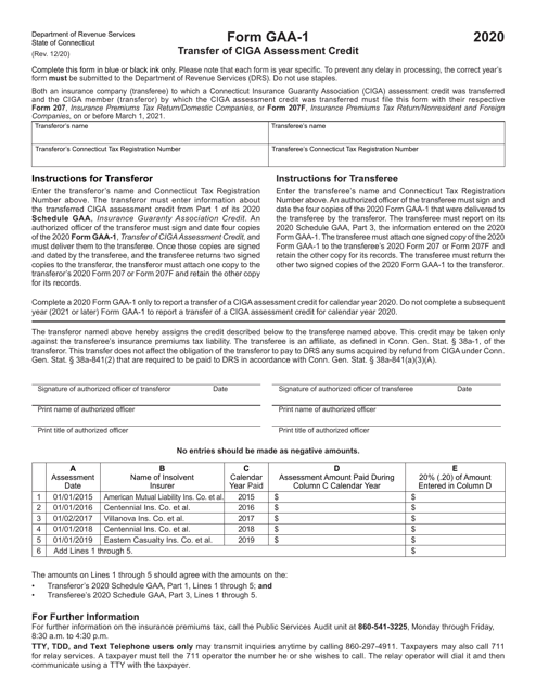 Form GAA-1 2020 Printable Pdf
