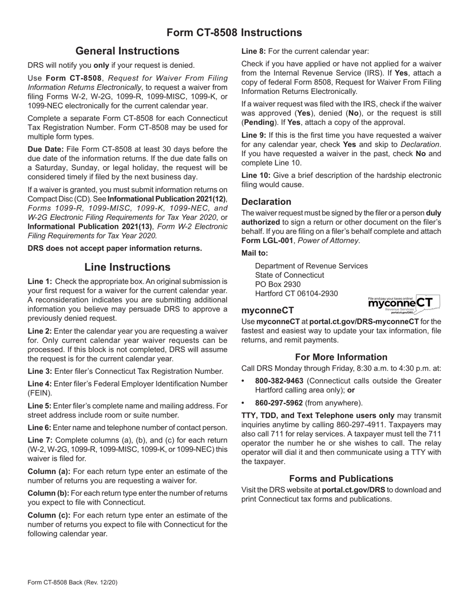 Form CT-8508 Request for Waiver From Filing Information Returns Electronically - Connecticut, Page 2