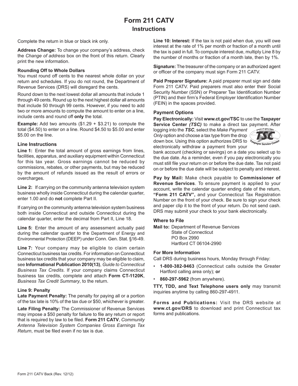 Form 211 CATV Community Antenna Television System Companies Gross Earnings Tax Return - Connecticut, Page 2