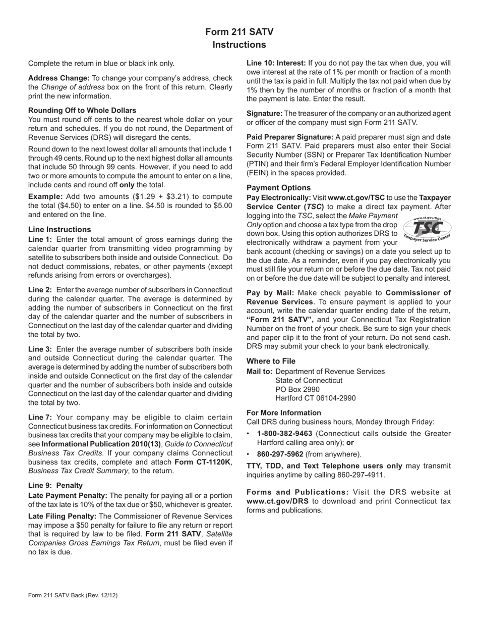 Form 211 SATV Satellite Companies Gross Earnings Tax Return - Connecticut, Page 2