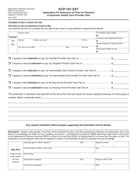 Form HCP-101 EXT Application for Extension of Time for Payment of Quarterly Health Care Provider Fees - Connecticut