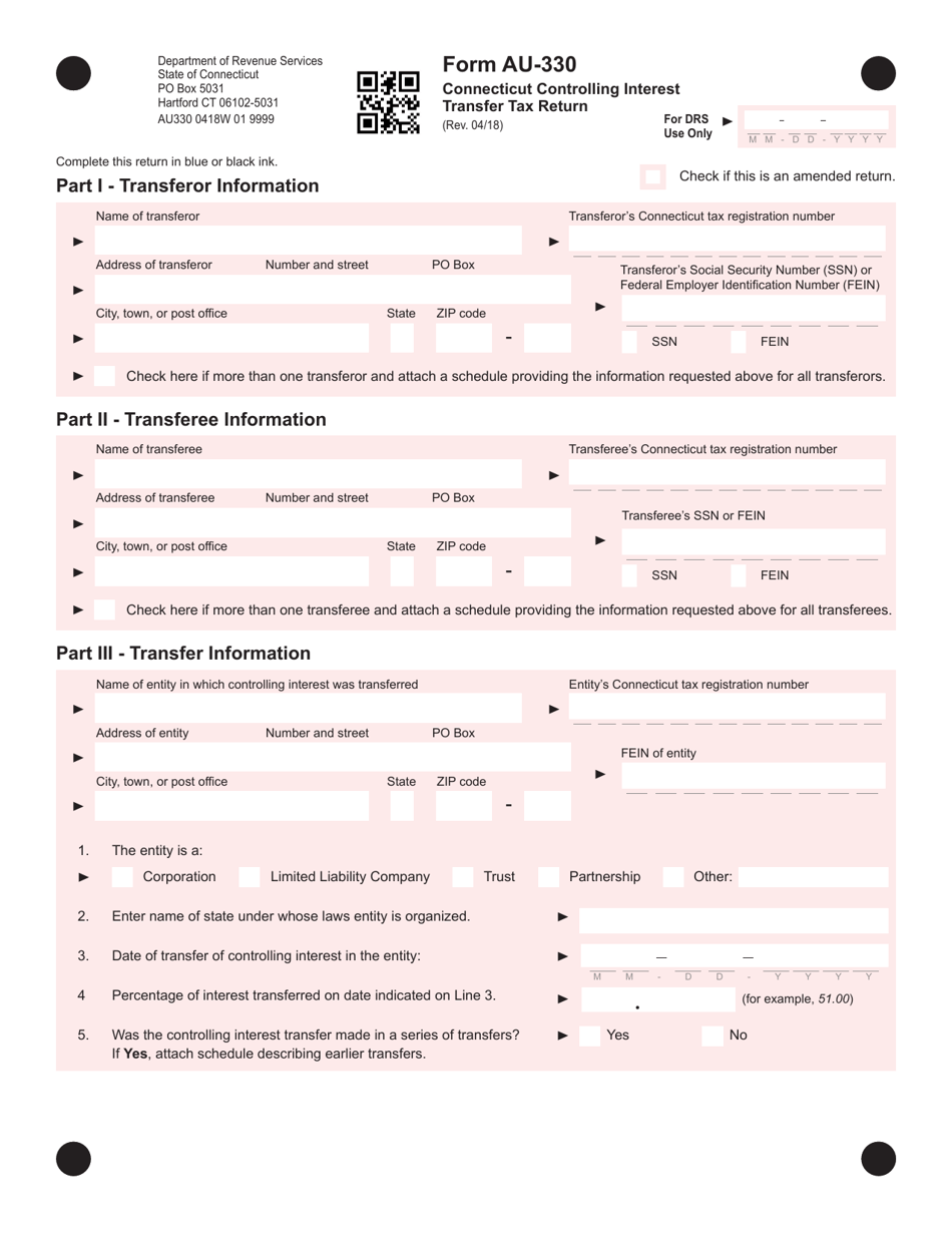 Form AU-330 Connecticut Controlling Interest Transfer Tax Return - Connecticut, Page 1