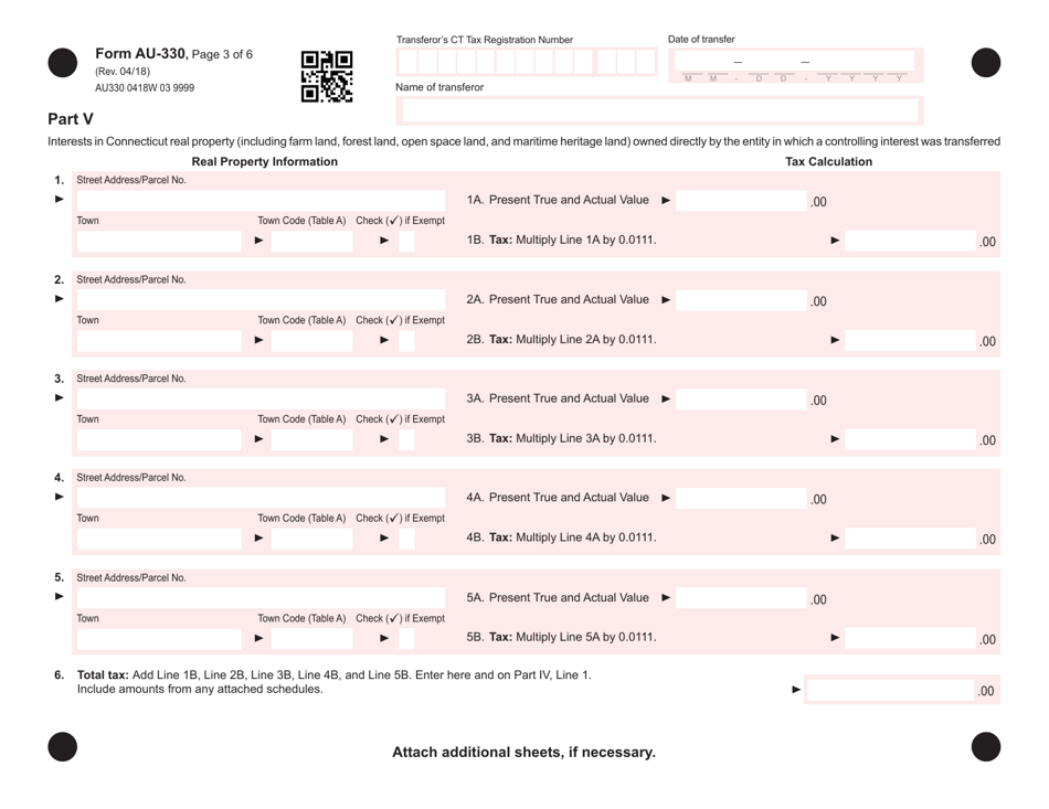 Form AU-330 Connecticut Controlling Interest Transfer Tax Return - Connecticut, Page 3