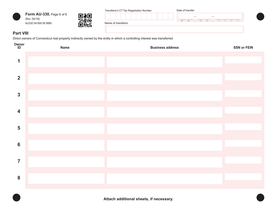 Form AU-330 Connecticut Controlling Interest Transfer Tax Return - Connecticut, Page 6