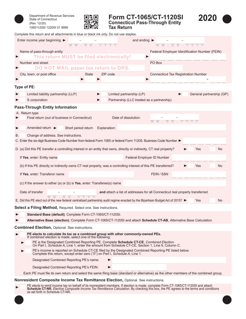 Form CT-1065/CT-1120SI Connecticut Pass-Through Entity Tax Return - Connecticut, 2020