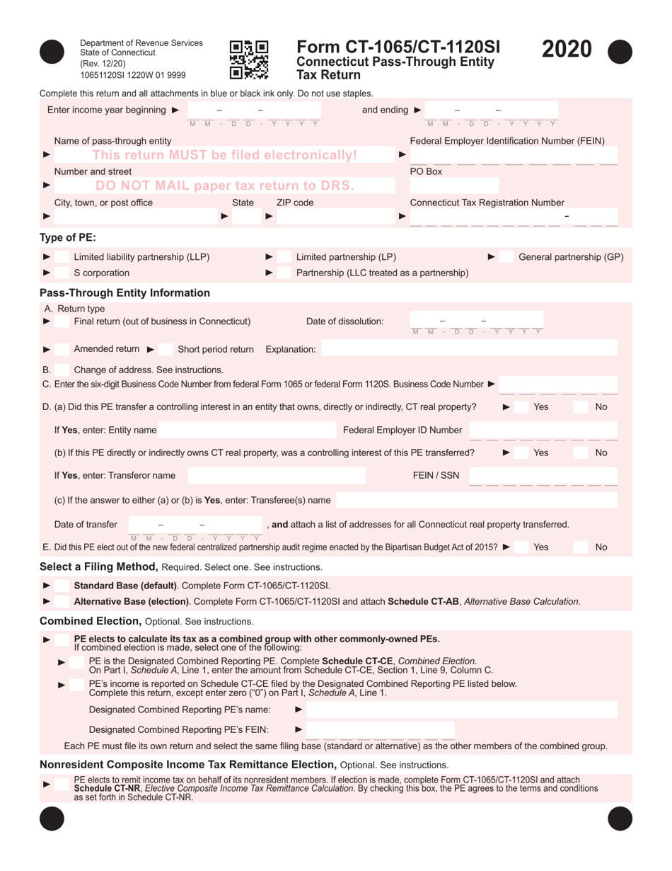 Form CT-1065 / CT-1120SI Connecticut Pass-Through Entity Tax Return - Connecticut, Page 1
