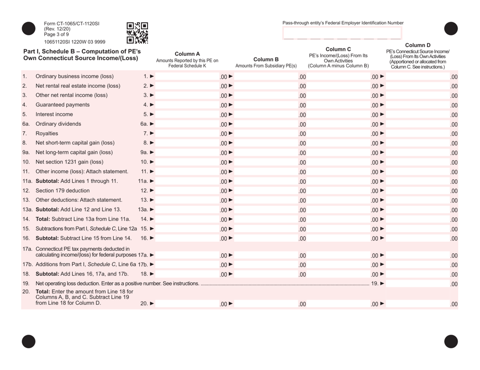 Form CT-1065 / CT-1120SI Connecticut Pass-Through Entity Tax Return - Connecticut, Page 3