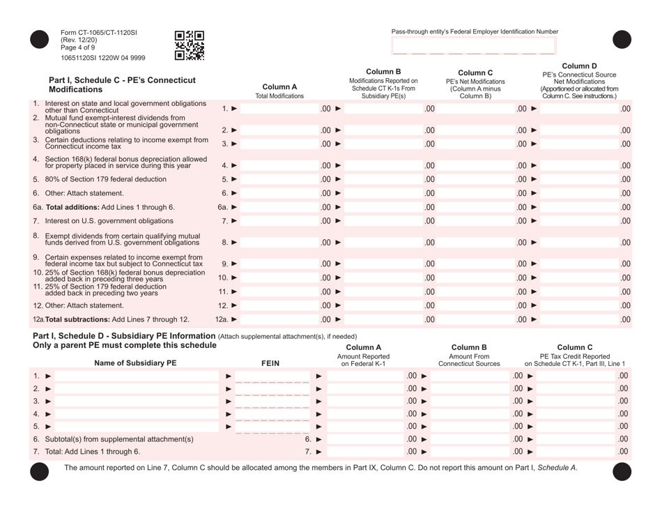 Form CT-1065 / CT-1120SI Connecticut Pass-Through Entity Tax Return - Connecticut, Page 4