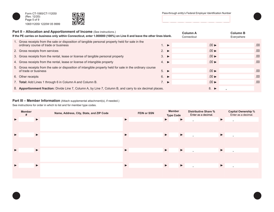 Form CT-1065 / CT-1120SI Connecticut Pass-Through Entity Tax Return - Connecticut, Page 5