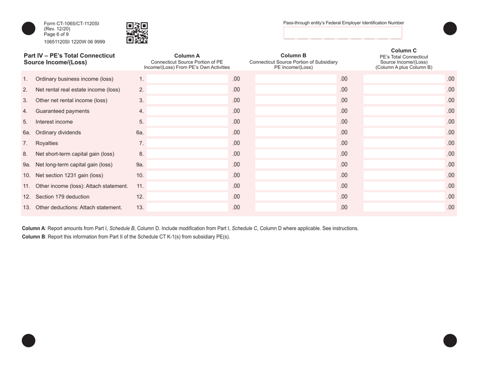 Form CT-1065 / CT-1120SI Connecticut Pass-Through Entity Tax Return - Connecticut, Page 6