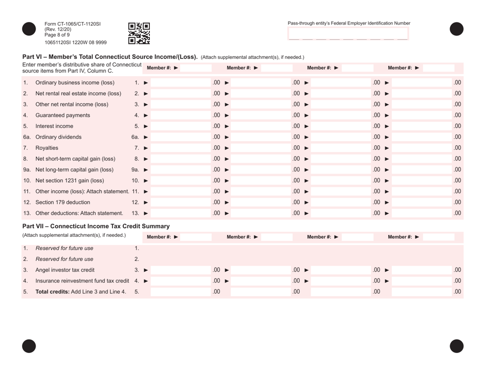 Form CT-1065 / CT-1120SI Connecticut Pass-Through Entity Tax Return - Connecticut, Page 8