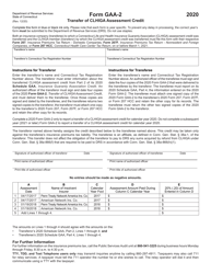 Form GAA-2 &quot;Transfer of Clhiga Assessment Credit&quot; - Connecticut, 2020