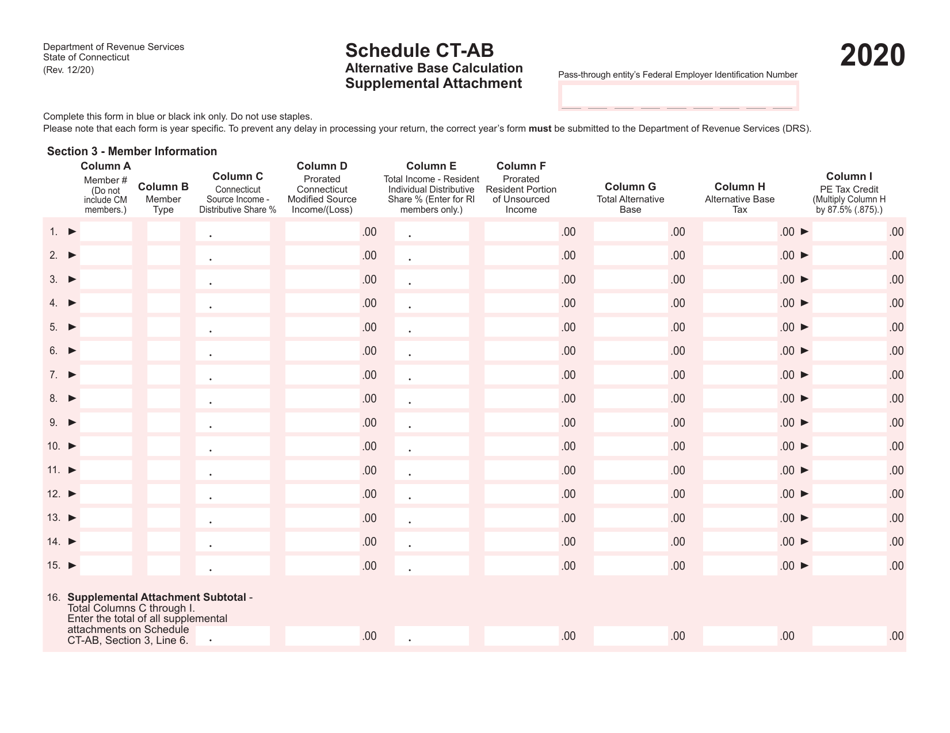 Schedule CT-AB Alternative Base Calculation Supplemental Attachment - Connecticut, Page 1