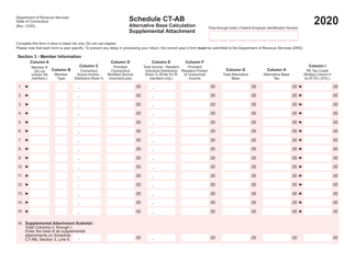 Document preview: Schedule CT-AB Alternative Base Calculation Supplemental Attachment - Connecticut, 2020