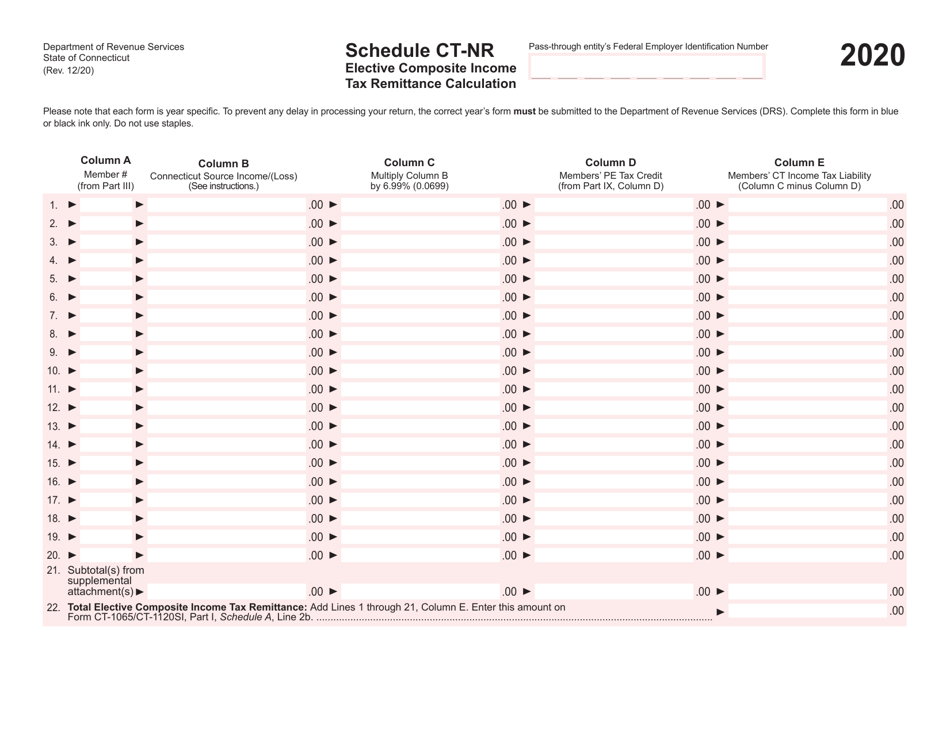 Schedule CT-NR Elective Composite Income Tax Remittance Calculation - Connecticut, Page 1