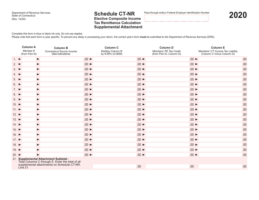 Schedule CT-NR Elective Composite Income Tax Remittance Calculation Supplemental Attachment - Connecticut, 2020