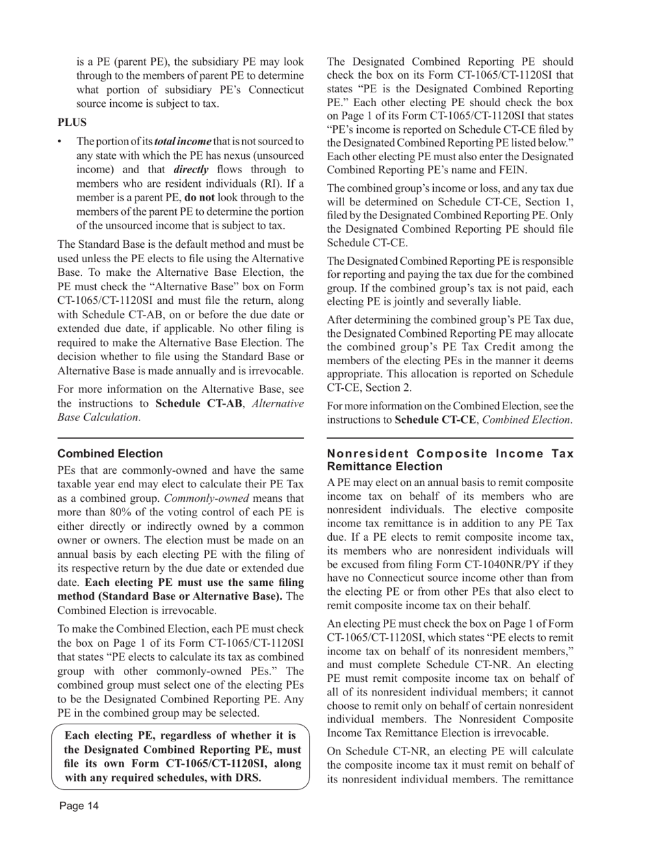Instructions for Form CT-1065 / CT-1120SI Connecticut Pass-Through Entity Tax Return - Connecticut, Page 14