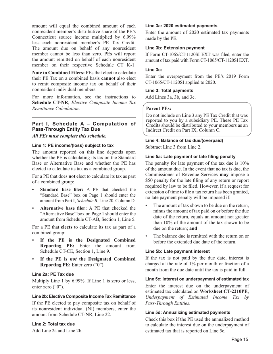 Instructions for Form CT-1065 / CT-1120SI Connecticut Pass-Through Entity Tax Return - Connecticut, Page 15