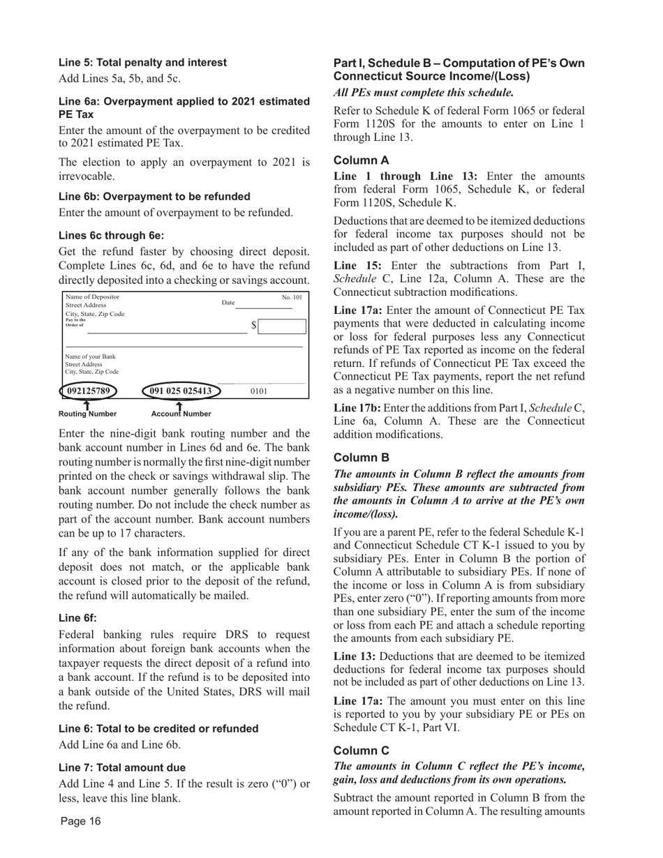 Instructions for Form CT-1065 / CT-1120SI Connecticut Pass-Through Entity Tax Return - Connecticut, Page 16