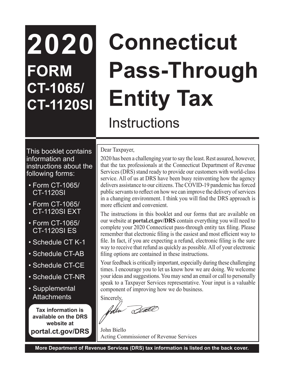 Instructions for Form CT-1065 / CT-1120SI Connecticut Pass-Through Entity Tax Return - Connecticut, Page 1