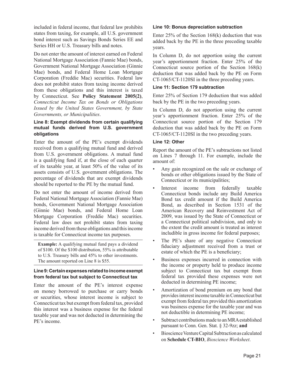 Instructions for Form CT-1065 / CT-1120SI Connecticut Pass-Through Entity Tax Return - Connecticut, Page 21