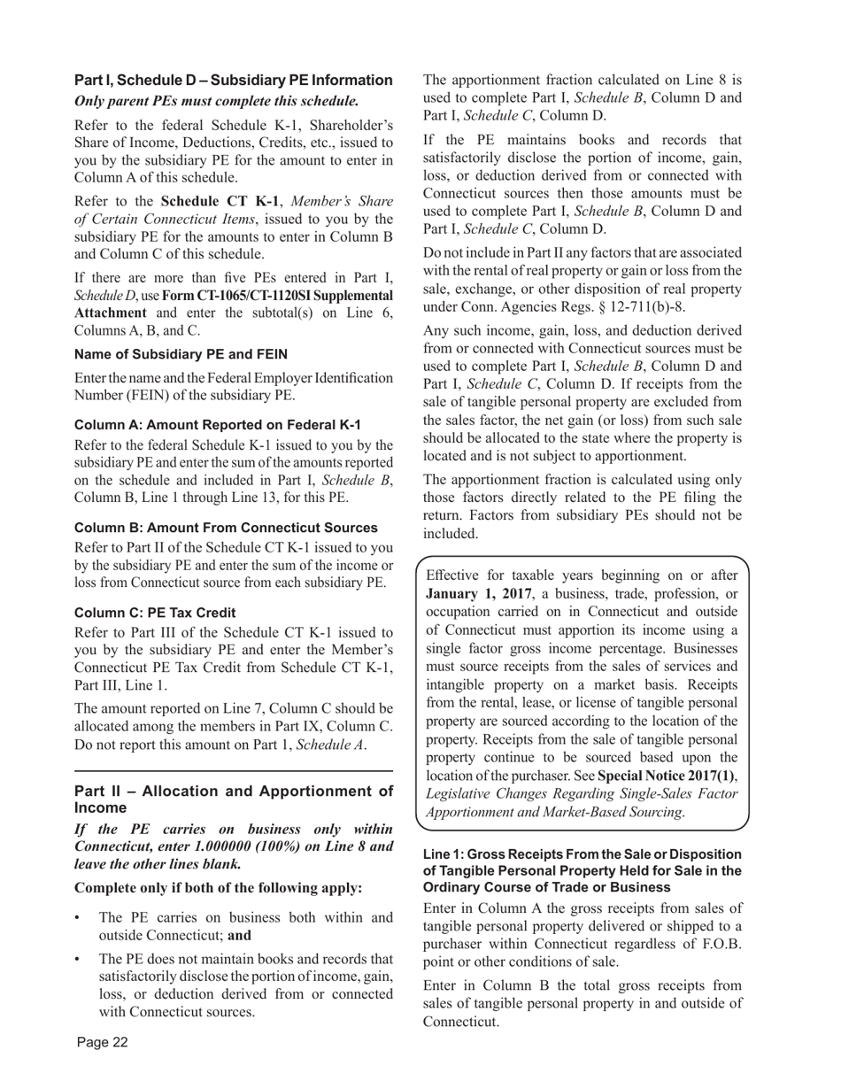 Instructions for Form CT-1065 / CT-1120SI Connecticut Pass-Through Entity Tax Return - Connecticut, Page 22