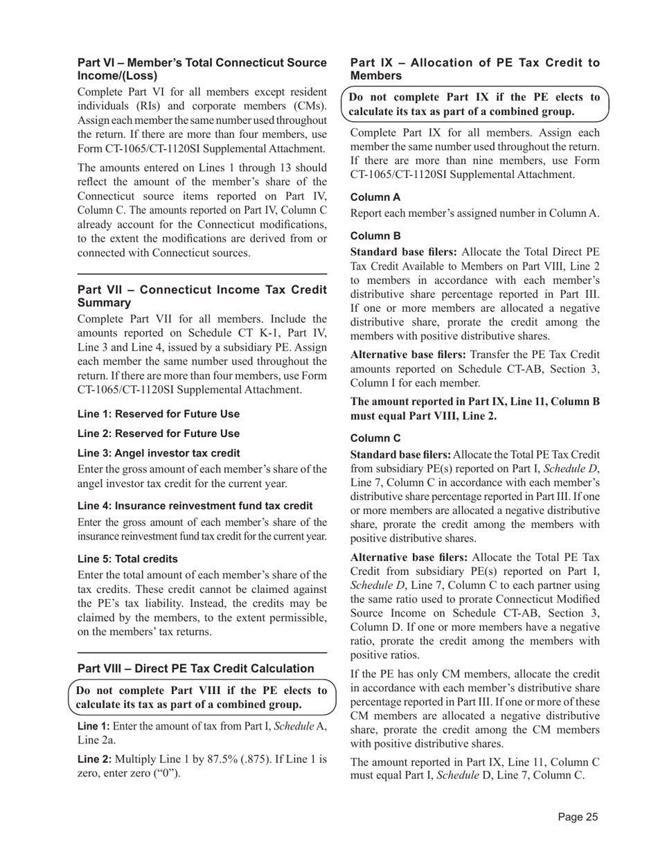 Instructions for Form CT-1065 / CT-1120SI Connecticut Pass-Through Entity Tax Return - Connecticut, Page 25