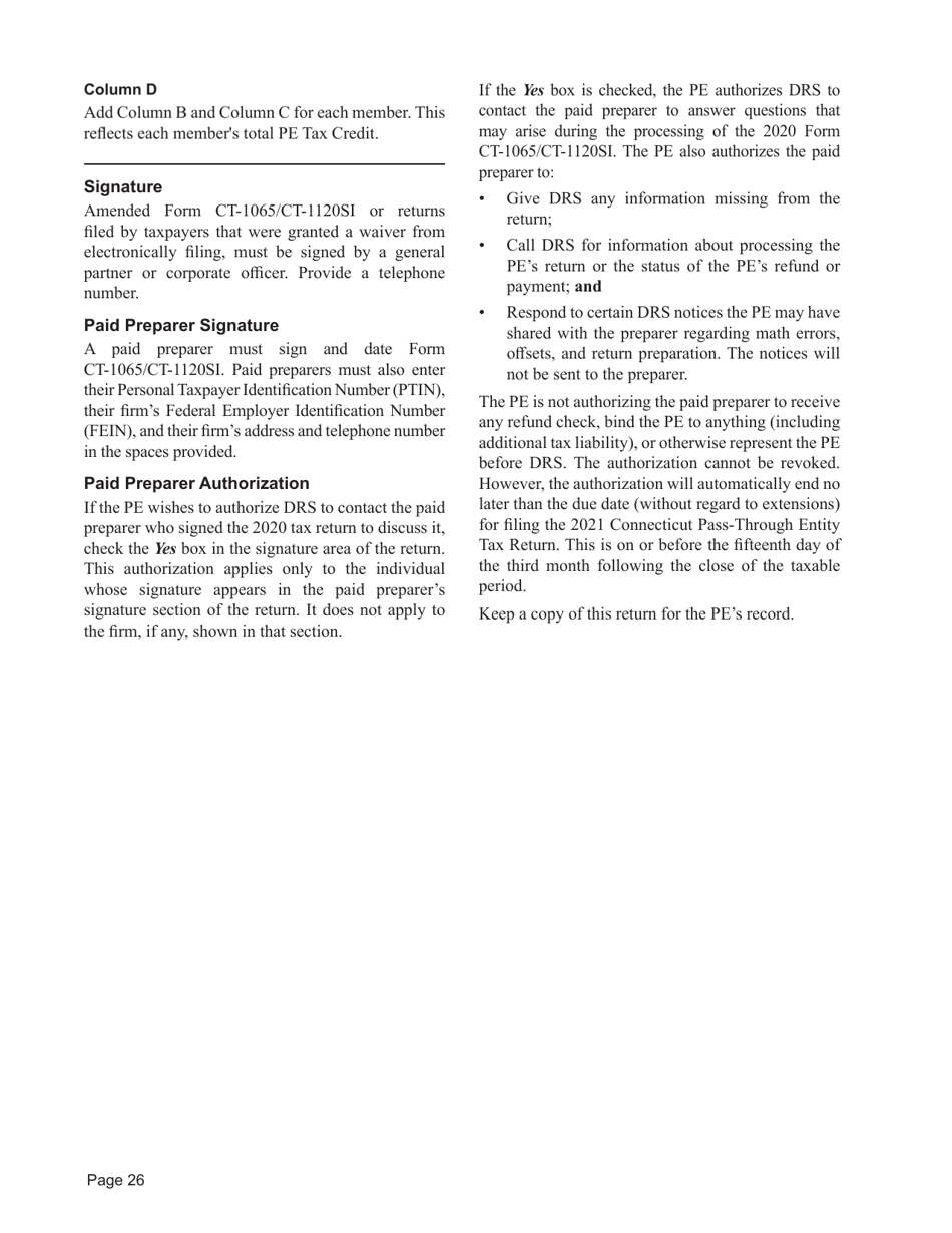 Instructions for Form CT-1065 / CT-1120SI Connecticut Pass-Through Entity Tax Return - Connecticut, Page 26