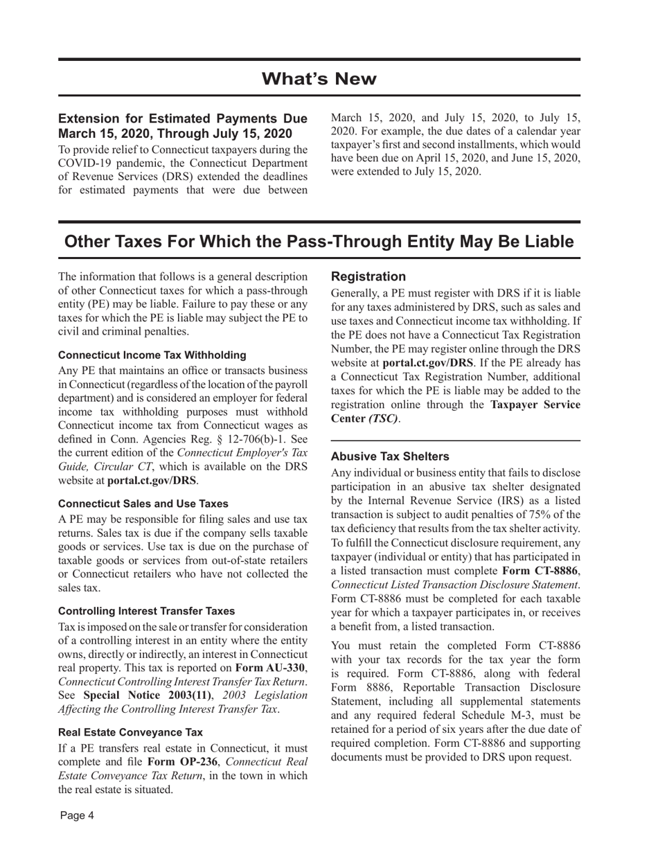 Instructions for Form CT-1065 / CT-1120SI Connecticut Pass-Through Entity Tax Return - Connecticut, Page 4