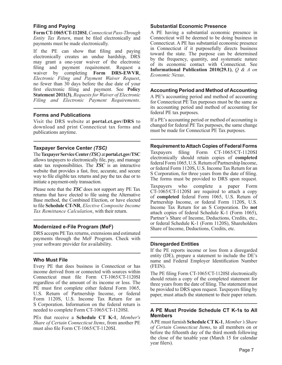 Instructions for Form CT-1065 / CT-1120SI Connecticut Pass-Through Entity Tax Return - Connecticut, Page 7