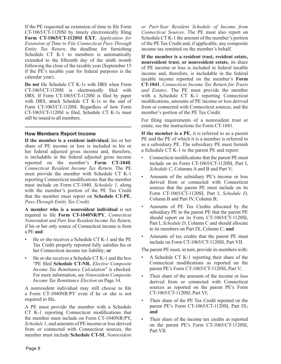 Instructions for Form CT-1065 / CT-1120SI Connecticut Pass-Through Entity Tax Return - Connecticut, Page 8