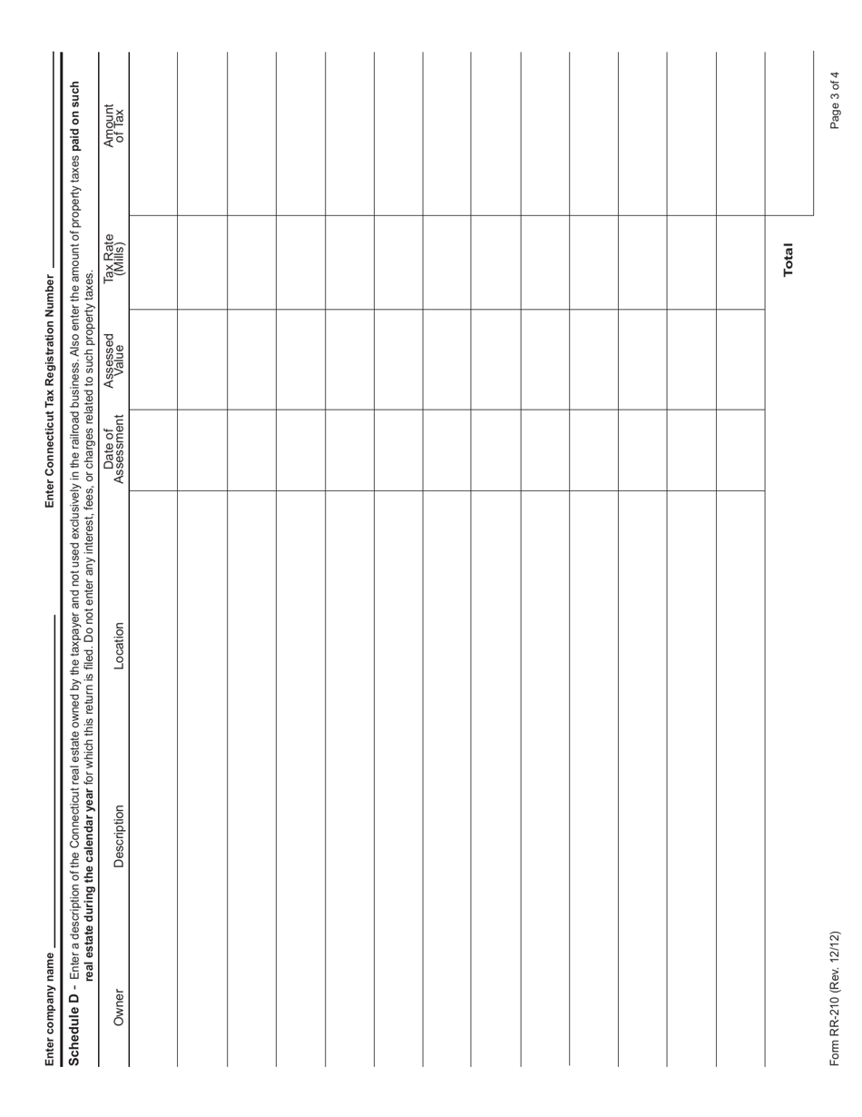 Form RR-210 Gross Earnings Tax on Railroad Companies - Connecticut, Page 3