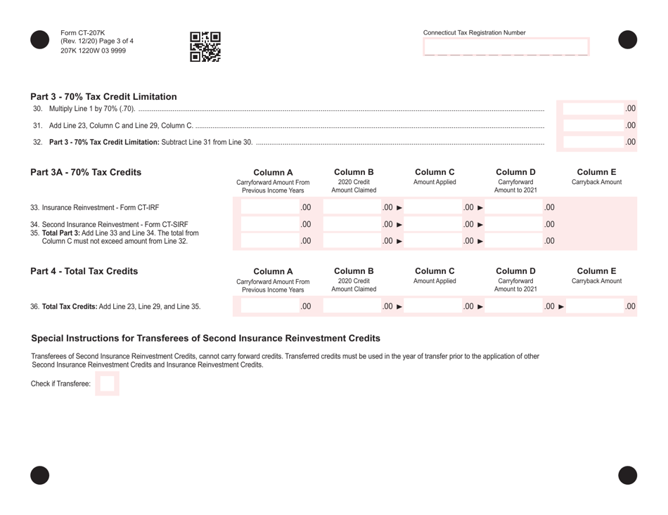 Form CT-207K Insurance / Health Care Center Tax Credit Schedule - Connecticut, Page 3