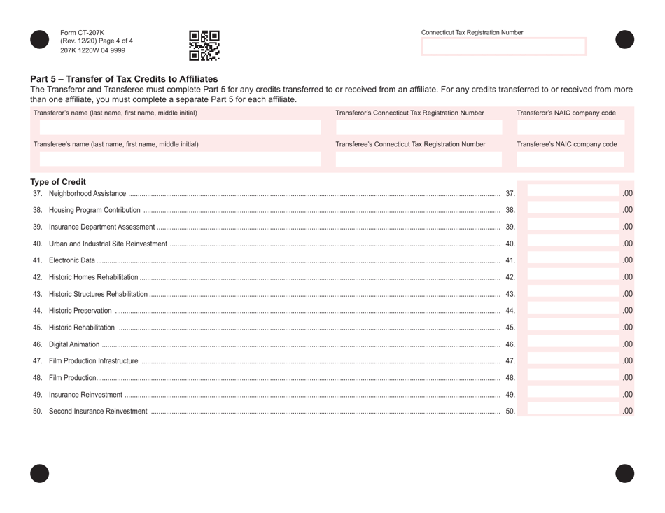 Form CT-207K Insurance / Health Care Center Tax Credit Schedule - Connecticut, Page 4