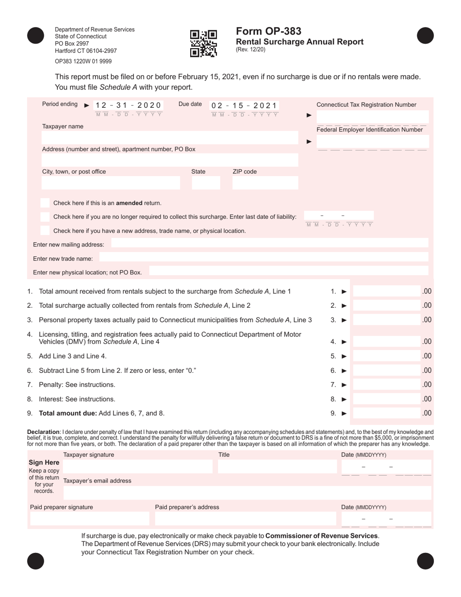 Form OP-383 Rental Surcharge Annual Report - Connecticut, Page 1