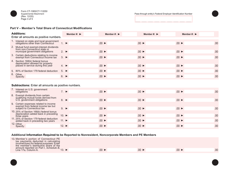 Form CT-1065 / CT-1120SI Connecticut Pass-Through Entity Tax Return - Supplemental Attachment - Connecticut, Page 3