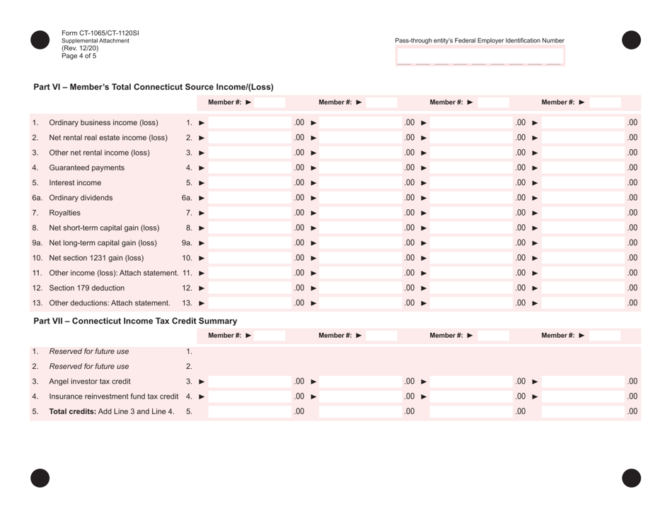 Form CT-1065 / CT-1120SI Connecticut Pass-Through Entity Tax Return - Supplemental Attachment - Connecticut, Page 4