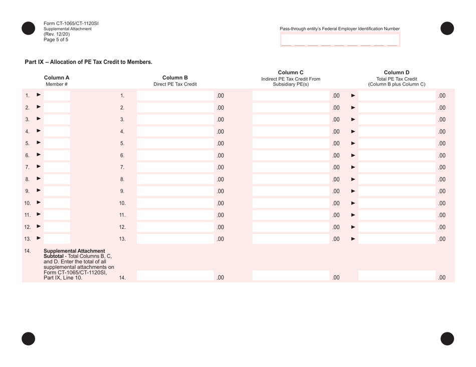 Form CT-1065 / CT-1120SI Connecticut Pass-Through Entity Tax Return - Supplemental Attachment - Connecticut, Page 5