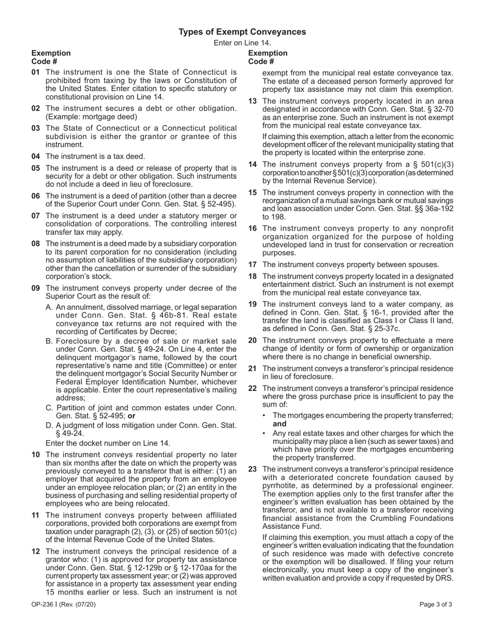 Instructions for Form OP-236 Connecticut Real Estate Conveyance Tax Return - Connecticut, Page 3