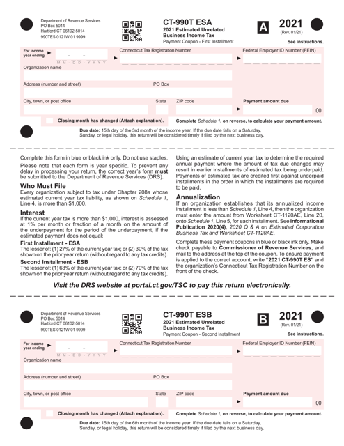 Form CT-990 ES Estimated Unrelated Business Income Tax - Connecticut, 2021