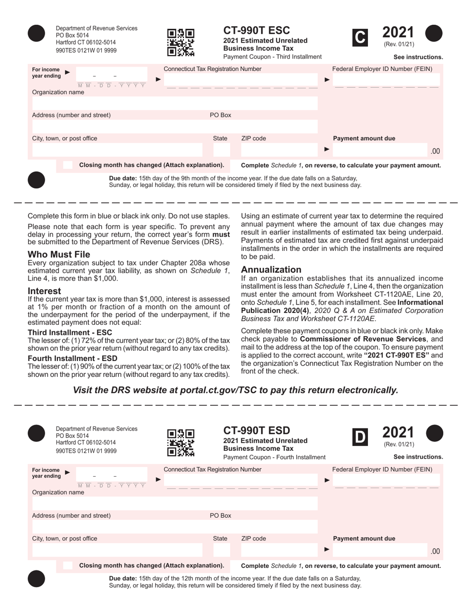 Form CT-990 ES Estimated Unrelated Business Income Tax - Connecticut, Page 3