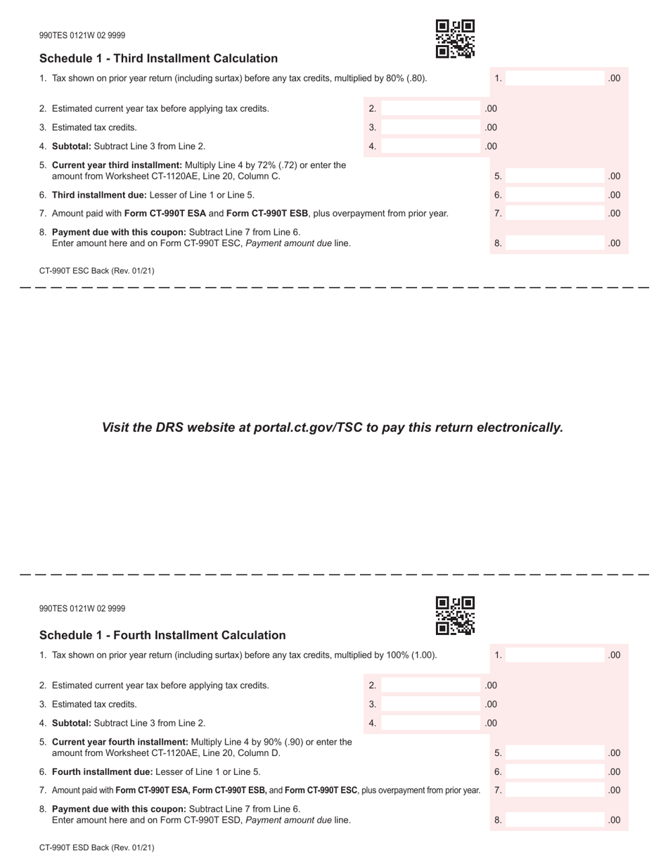 Form CT-990 ES Estimated Unrelated Business Income Tax - Connecticut, Page 4