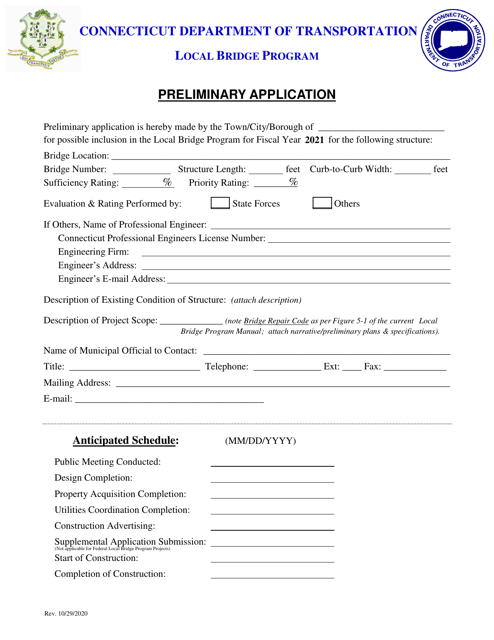 Preliminary Application Form - Local Bridge Program - Connecticut, 2021