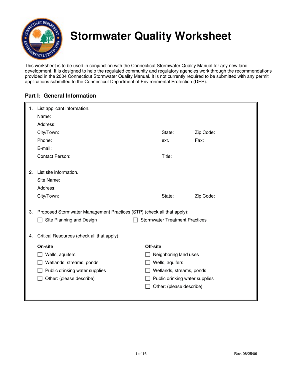 Stormwater Quality Worksheet - Connecticut, Page 1