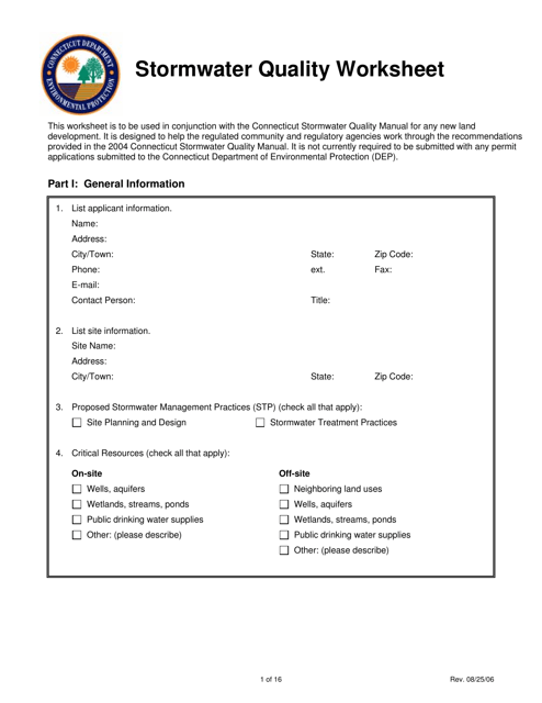 Stormwater Quality Worksheet - Connecticut Download Pdf