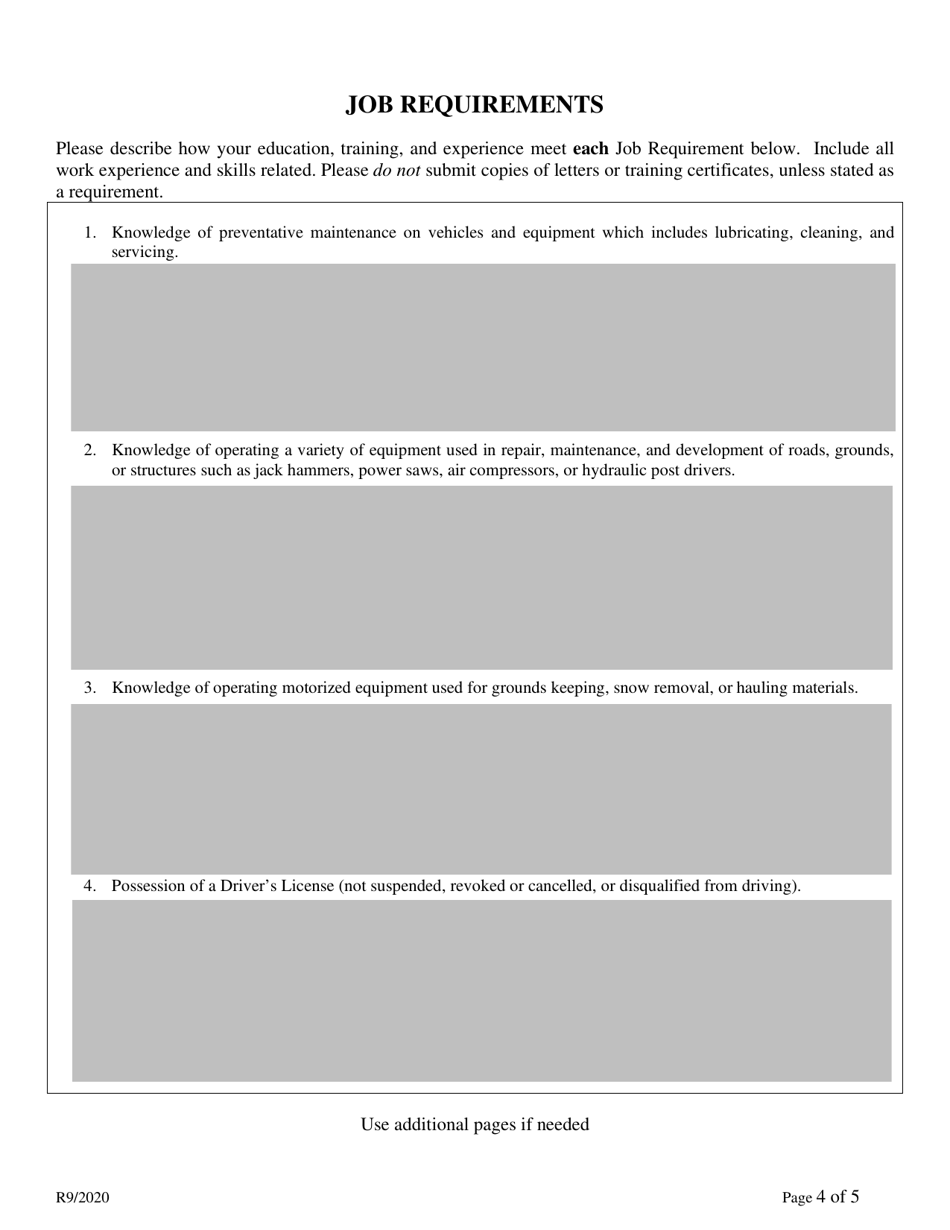 Employment Application for Equipment Operator I, Casual Seasonal Only - Delaware, Page 4